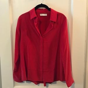 Grana Silk Red Long Sleeve Button-Up Shirt